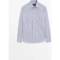 Massimo Dutti - Male - Regular Fit-Skjorte I 100 % Bomuld Med Striber - Marineblå - L