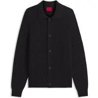 HUGO Cardigan med skjortekrave af en blanding med ny uld