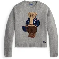 Ralph Lauren Polo Ralph Laurentil kvinder. 211B17771002 Sweater i uld og cashmere med grå Polo Bear (XS), Casual, Bomuld, Lange ærmer