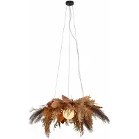 QAZQA Japandi Pendellampe Sort med Beige Blomster og Hvidt Glas - Flower Power