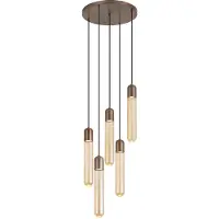 QAZQA Art Deco Pendant Lamp Dark Bronze with Ribbed Glass 5-Light - Walcott