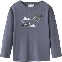 Name It Mini Bluse - Uld - NmmWillitus - Folkstone Gray/Airplanes - - 3 år (98) - Bluse