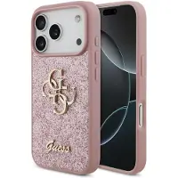 GUESS iPhone 18 Pro Fixed Glitter 4G Metal Logo Cover - Pink