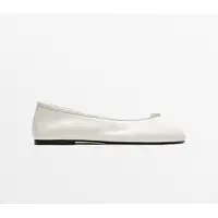 Massimo Dutti - Female - Ballerinasko I Skind Med Knudedetalje - Hvid - 38