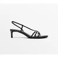 Massimo Dutti - Female - Sandal I Skind Med Hæl Og Spænder - Sort - 38