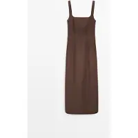 Massimo Dutti - Female - Midikjole Med Stropper I Bomuldsblanding - Brun - 34