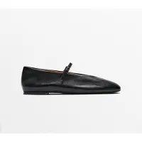 Massimo Dutti - Female - Ballerina I Blødt Skind - Sort - 40