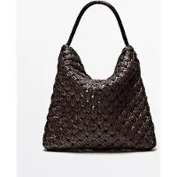Massimo Dutti - Female - Mellemstor Flettet Taske I Nappalæder - Brun - 01