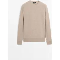 Massimo Dutti - Male - Striktrøje I 100 % Kashmir Med Rund Hals - Mink - S