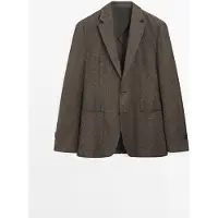 Massimo Dutti - Male - Blazer I Uldblanding Med Lommedetaljer - Brun - 46