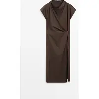 Massimo Dutti - Female - Draperet Kjole I 100 % Bomuldspoplin - Brun - 38