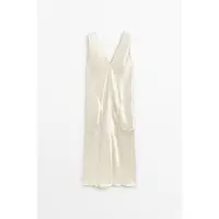 Massimo Dutti - Female - Midikjole I Satin-Chemisestil - Råhvid - Xs