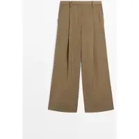 Massimo Dutti - Female - Korte, Løse Bukser Med Brede Ben - Kaki - 38