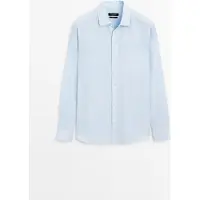 Massimo Dutti - Male - Ternet, Regular Fit Skjorte I 100 % Hør - Himmelblå - L