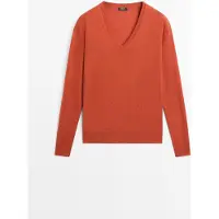 Massimo Dutti - Female - Striktrøje Med V-Udskæring - Terrakotta - S