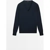 Massimo Dutti - Female - Striktrøje Med V-Udskæring - Marineblå - M