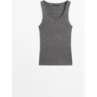 Massimo Dutti - Female - Ribstrikket Top - Grå - M