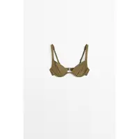 Massimo Dutti - Female - Bikini-Bh Med Bøjle, Rynkedetalje Og Glans - Kaki - S