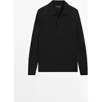 Massimo Dutti - Male - Polosweater I 100 % Merinould - Sort - L