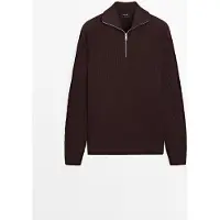 Massimo Dutti - Male - Striktrøje Med Lynlås Og Høj Hals - Bordeaux - L