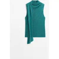 Massimo Dutti - Female - Højhalset Top Med Tørklæde - Turkisblå - M
