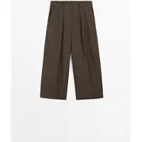 Massimo Dutti - Female - Bukser I Bomuldspoplin Med Brede Ben - Kaki - 38