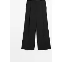 Massimo Dutti - Female - Cropped Bukser Med Vide Ben - Sort - 34