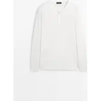 Massimo Dutti - Male - Langærmet T-Shirt I 100 % Bomuld Med Stolpelukning - Hvid - Xl