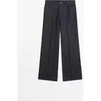 Massimo Dutti - Female - Trompetbukser I Denim Med High Waist - Mørkeblå - 34