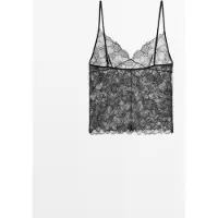 Massimo Dutti - Female - Gennemsigtig Blondetop Med Stropper - Sort - S