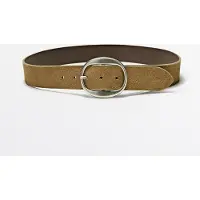 Massimo Dutti - Female - Bælte I Spaltlæder Med Ovalt Spænde - Sand - M / 85cm