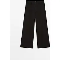Massimo Dutti - Female - Jeans Med Brede Ben I Flydende Stof - Sort - 40
