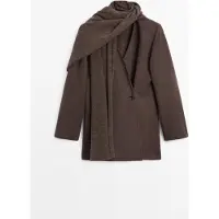 Massimo Dutti - Female - Frakke Med Uld Og Tørklædedetalje - Brun - Xs