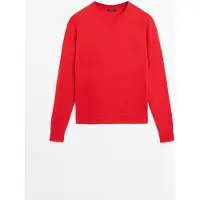 Massimo Dutti - Female - Striktrøje I Fint Strik Med Rund Hals - Rød - M