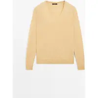 Massimo Dutti - Female - Striktrøje Med V-Udskæring - Vanilje - S