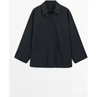 Massimo Dutti - Female - Capejakke Med Knaplukning I Halsen - Marineblå - Xs