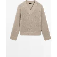 Massimo Dutti - Female - Striktrøje I Bomuldsblanding Med V-Udskæring - Mink - S