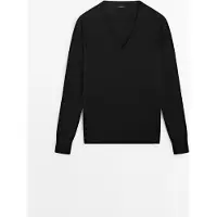 Massimo Dutti - Female - Striktrøje Med V-Udskæring - Sort - Xs