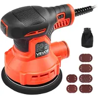 Vevor 127 mm excentersliber 250 W ledningsbaseret excentersliber, 6000-12000 o/min 6 hastigheder elektrisk håndsliber med 16 stk. sandpapir og støvopsamlingspose til træbearbejdning og detaljerslibnin