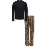 ONLY Nattøj - 2-delt - KogRila - AOP - Black/Tee Solid/Pant - - 7-8 år (122-128) - Nattøj 2-delt