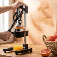 24hShop Manuel citruspresser sort / juicepresser med håndtag / robust frugtpresser i støbejern