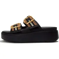 FitFlop Fitfloptil kvinder. A3E-231 Gen-FF Max Buckle Stripe-Webbing Two-Bar Slides sandaler, sort (40), Stof, Fast, Ingen, Casual