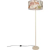 QAZQA Japandi gulvlampe beige med flerfarvet dyreprint skærm 50 cm - Simplo