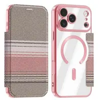 Mtp Products iPhone 18 Pro Max Stilfuldt magnetisk flip-etui med RFID-kortpladser - lyserød