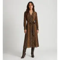 Twinset Twinsettil kvinder. 262TT2600 Lang kjole med brunt python-print (42), Casual, Dyreprint, Viscose, Lange ærmer