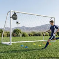 Vevor Fodboldmål 3,65 x 1,82 m PVC Fodboldmål til Baghaven med PE-net, Bærbart &amp; Vejrbestandigt Sæt, med PE-net, Målskive, Jordpæl, Kegler, til Børn &amp; Voksne Udendørs Baghave Træning