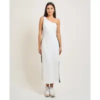 EA7 EA7til kvinder. 7W000962_AF12484 Asymmetrisk kjole i hvid elastisk strik (S), Sport, Bomuld, Uden ærmer/stropper