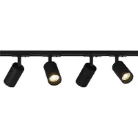 SOLAR PLUS Spotlight Focus Track GU10-sæt 1-faset sort, vipbar 90°, roterbar 350°, 1-faset adapter, IP20. Inkl. 4 stk. armaturer.