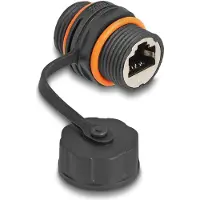 DeLOCK - Netværkskobling - RJ-45 (hun) til RJ-45 (hun) - STP - CAT 6a - pintildeling: 1:1, M20 gevind, indbygget forseglingshætte - sort
