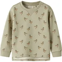 Lil´ Atelier Sweatshirt - NmmJobo - Moss Gray m. Ænder - - 5 år (110) - Sweatshirt